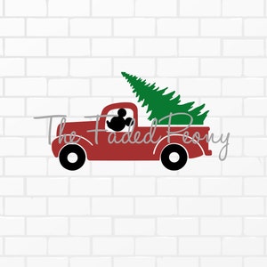 Red Truck with Tree svg, Christmas svg, SVG Files for Cricut Silhouette, svg for Tumblers, Mickey in Truck, Mickey Christmas SVG
