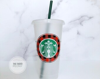 Starbucks Reusable Cold Cup, Starbucks Tumbler, Custom Starbucks Tumbler, Personalized Starbucks Coffee Cup, Buffalo Check Red Buffalo Plaid