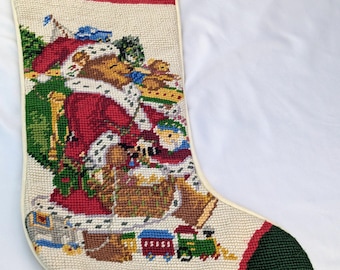 Vintage Weihnachtsstrumpf mit Weihnachtsmann-Teddybär-Stickerei