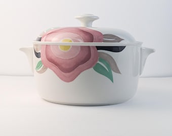 Cazuela vintage Adams Micratex, de porcelana con estampado floral de Florida, con tapa, capacidad de 2 cuartos.