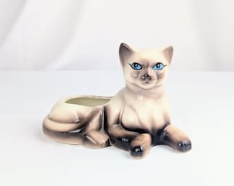 Siamese Cat Planter, Vintage 1970s Kitty Mini Succulent Pot