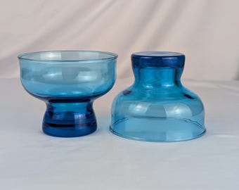 Vintage-Dessertschalen aus hellblauem Glas mit Fuß, 2er-Set – Sorbetschalen mit Fuß