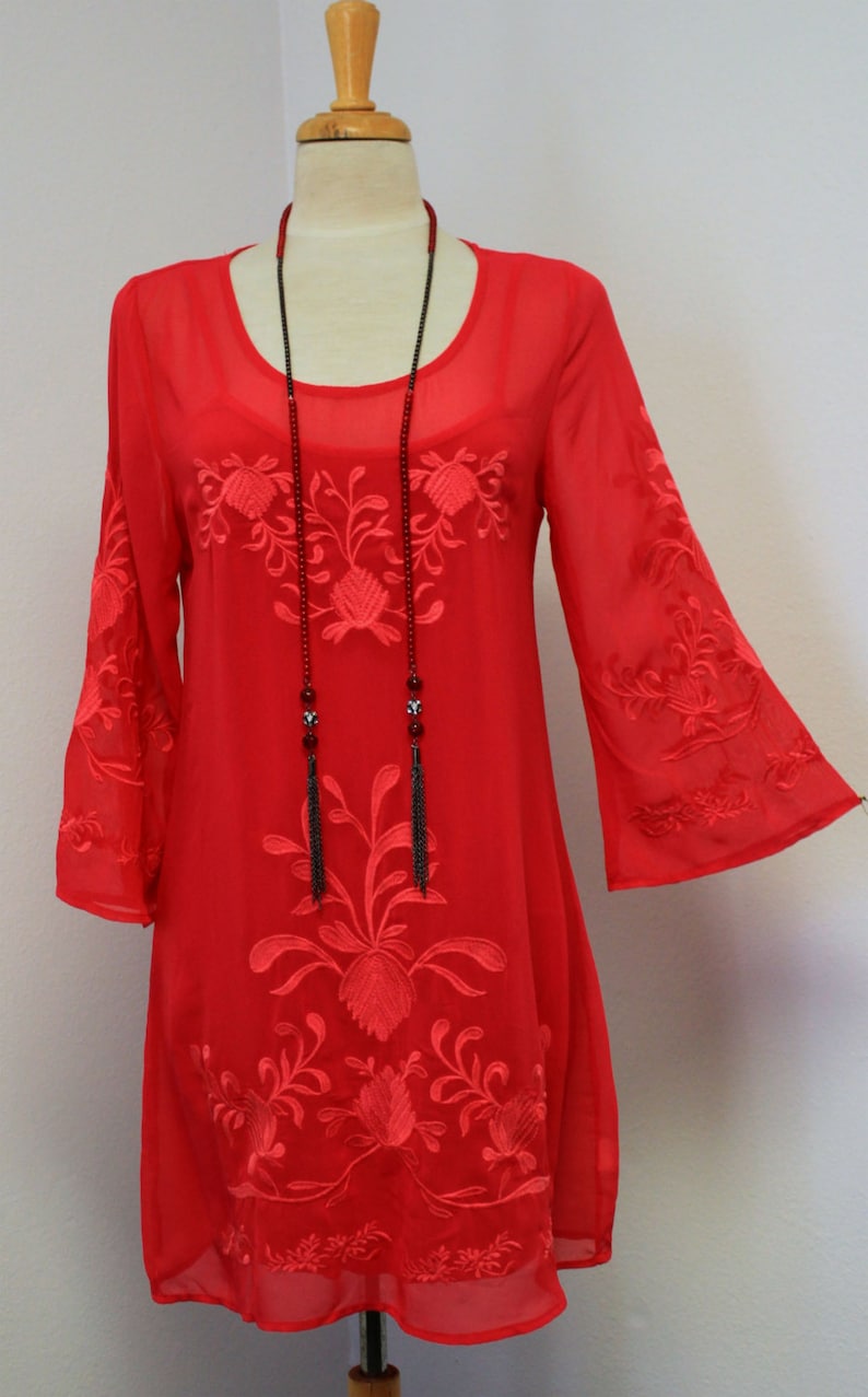 Hip Hop New Dashing and Chic high end Embroidered 2 PC Tunic and Matching Slip Boho