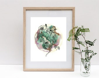 Watercolor Botanical Wall Art Print, 8x10 PRINT, Wildflower Bedroom Wall Decor, Wildflower Bathroom Wall Art, Kitchen