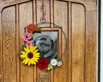 Summer Felt Flower Wreath With Large Sunflower, Poppy And Various Daisies