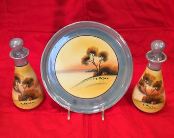 Luster Ware Cruets with Tray Japan