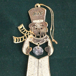 Vintage Joy Gold Tone Christmas Ornament Christmas Caroler