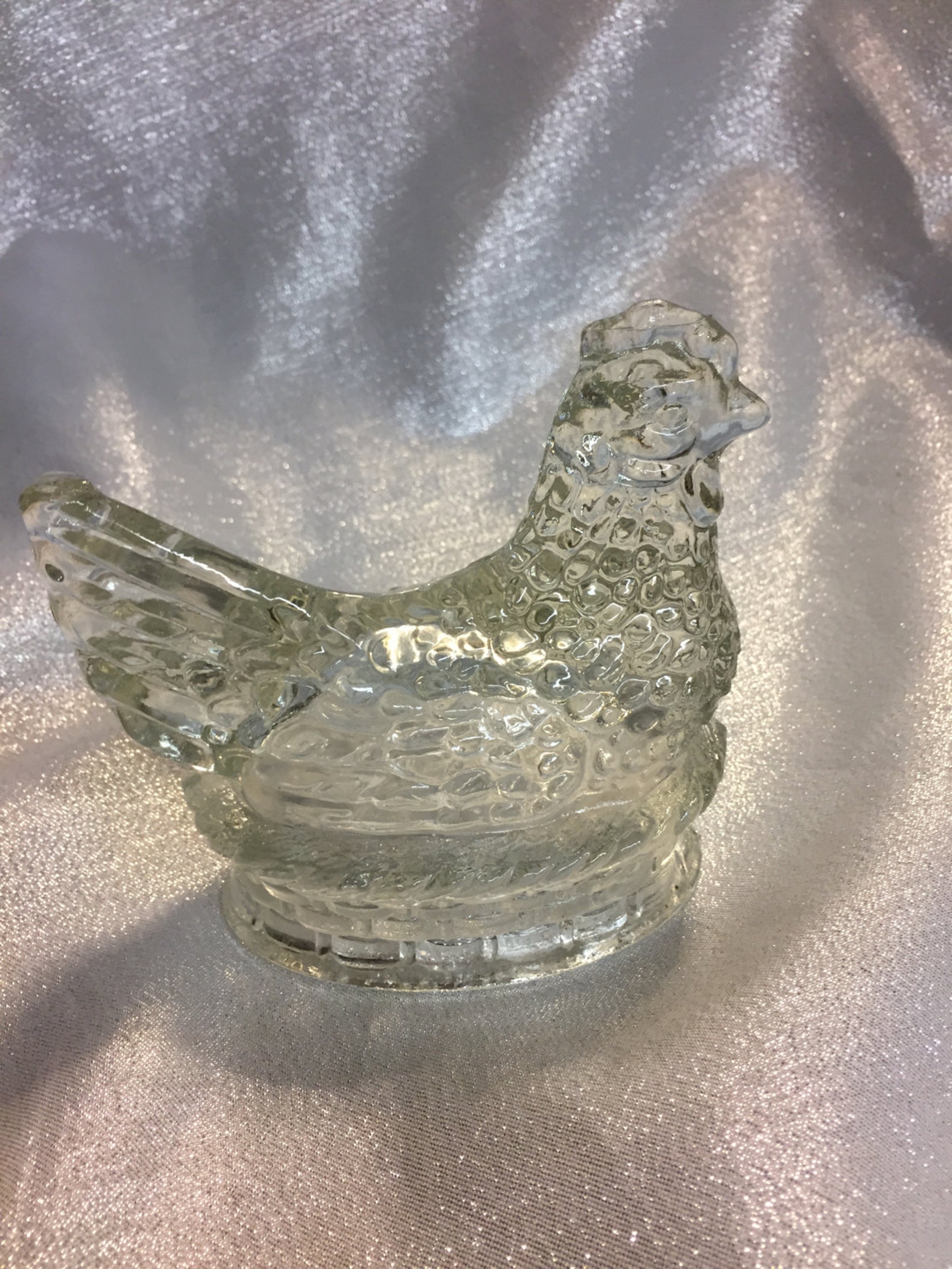 Vintage Glass Hen on Basket Chicken Candy Container Etsy