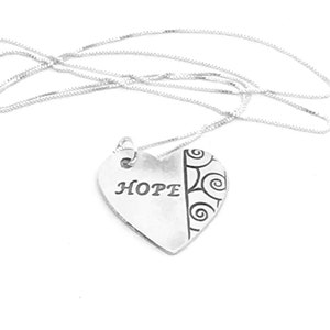 ESPERANZA, Joyas contra el cáncer, Colección de ánimo, Joyas de plata, Corazón de plata