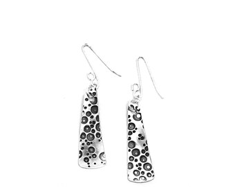 Funky Bubble Imprint Silver Dangle Earrings