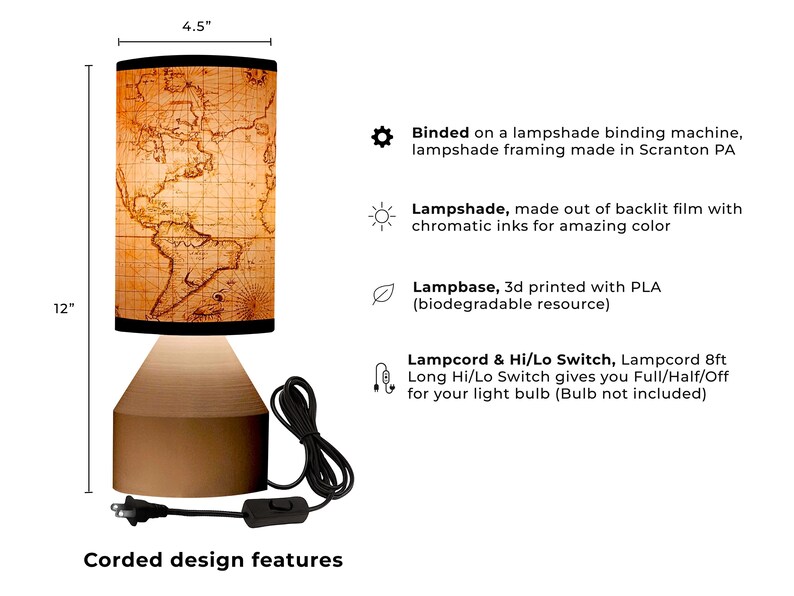 Handmade Rust Tone Desk Lamp, Wireless Rechargeable USB-C image 3