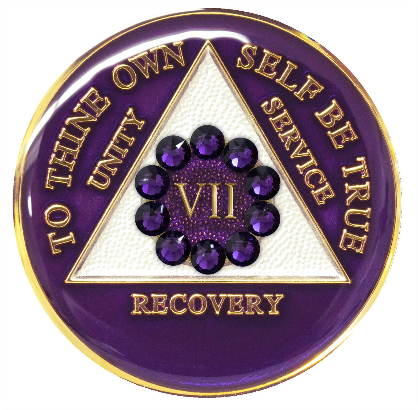 AAチップ | AAリカバリーメダリオン | 紫色のAAコインに紫色のキラキラ輝くクリスタルをあしらったユニティの円 |  1～45年までご利用いただけます - Etsy 日本