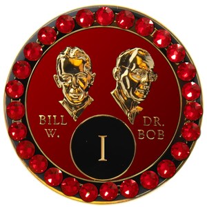 AA Recovery Medallion - Crystallized Red Bill & Bob with Siam Bling