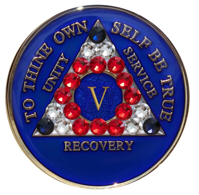 AA Recovery Medallion | Blue Sobriety Chip With Crystals - Etsy