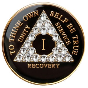 AA Recovery Medallion - Diamond Bling Crystallized on Black