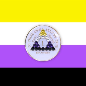 AA Recovery Medallion - Nonbinary Flag Bling Crystallized on White