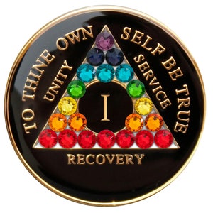 AA Recovery Medallion - Chakra Bling Crystallized on Black