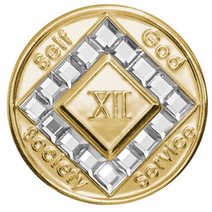 Clean Time Chip Narcotics Anonymous Bling Gold With Diamond Shaped Crystal (Diamond)