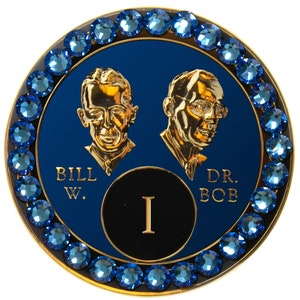 AA Chip | AA Recovery Medallion |  Blue Bill & Bob AA Coin with Blue or Ab Crystals | Available in Years 1-65