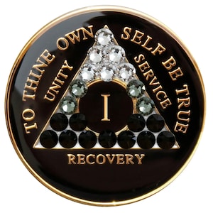 AA Recovery Medallion - Transition Black Bling Crystallized on Black