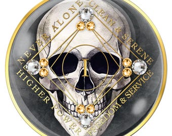 Clean Time Chip Black with Skull and Diamond and Gold Crystals