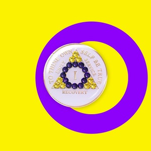 AA Recovery Medallion - Intersex Flag Bling Crystallized on White