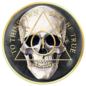 AA Chip | Recovery Medallion | Black AA Coin with Skull | Available years 1-20, Recovery Chip, AA coin, Alcoholics Anonymous