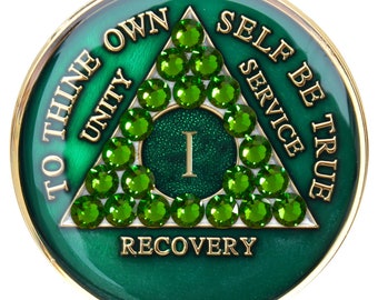 Crystallized Green AA Sobriety Birthday Triplate Medallion