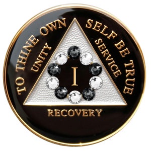 AA Chip | AA Recovery Medallion | Black AA Coin with Black/Diamond Crystal in A Circle to Represent the 10th Step | Available In Years 1-50