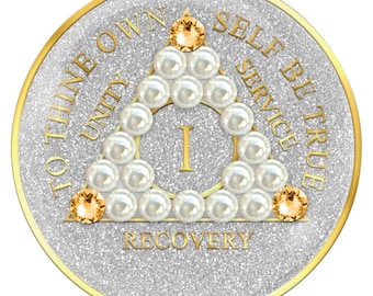 AA Chip Glitter Silver with White Pearls and Gold Crystals