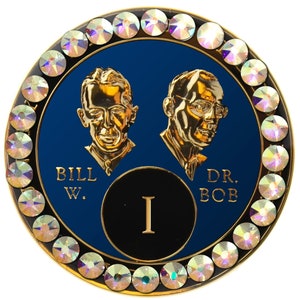 AA Chip | AA Recovery Medallion | Blue Bill & Bob AA Coin with Aurora Borealis Crystalized Bling | Available in Years 1-65