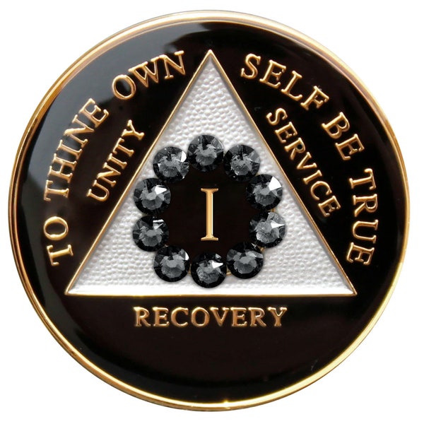 AA Recovery Medallion - Unity Bling Crystallized on Black