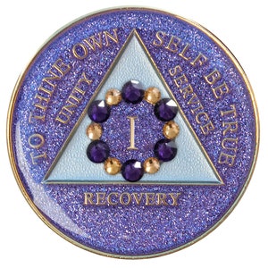 AA Recovery Medallion - Bloom Crystalized on Purple