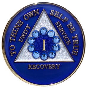 AA Recovery Medallion - Unity Bling Crystallized on Blue