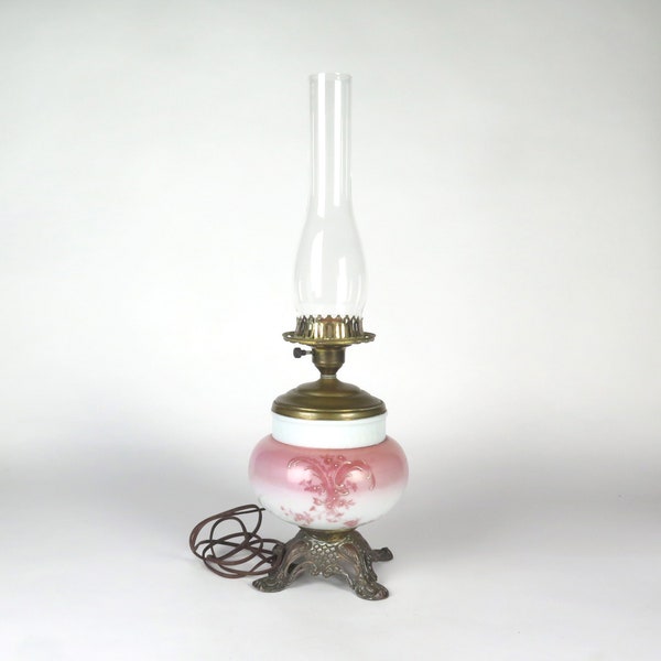 Vintage Table Lamp Base Gone With the Wind Style Pink Floral Electric