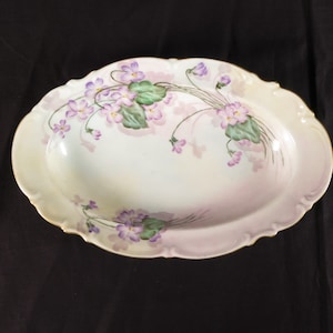 Hutschenreuther Selb LHS oval serving dish vtg Bavaria M Brooks flowers purple