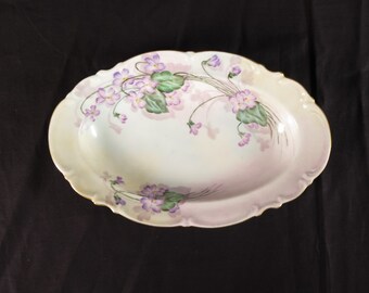 Hutschenreuther Selb LHS oval serving dish vtg Bavaria M Brooks flowers purple