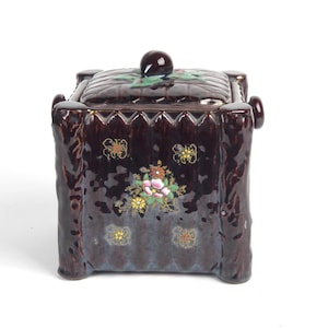 Vintage Ceramic Biscuit Jar Cookie Log Floral Motif Made in Japan