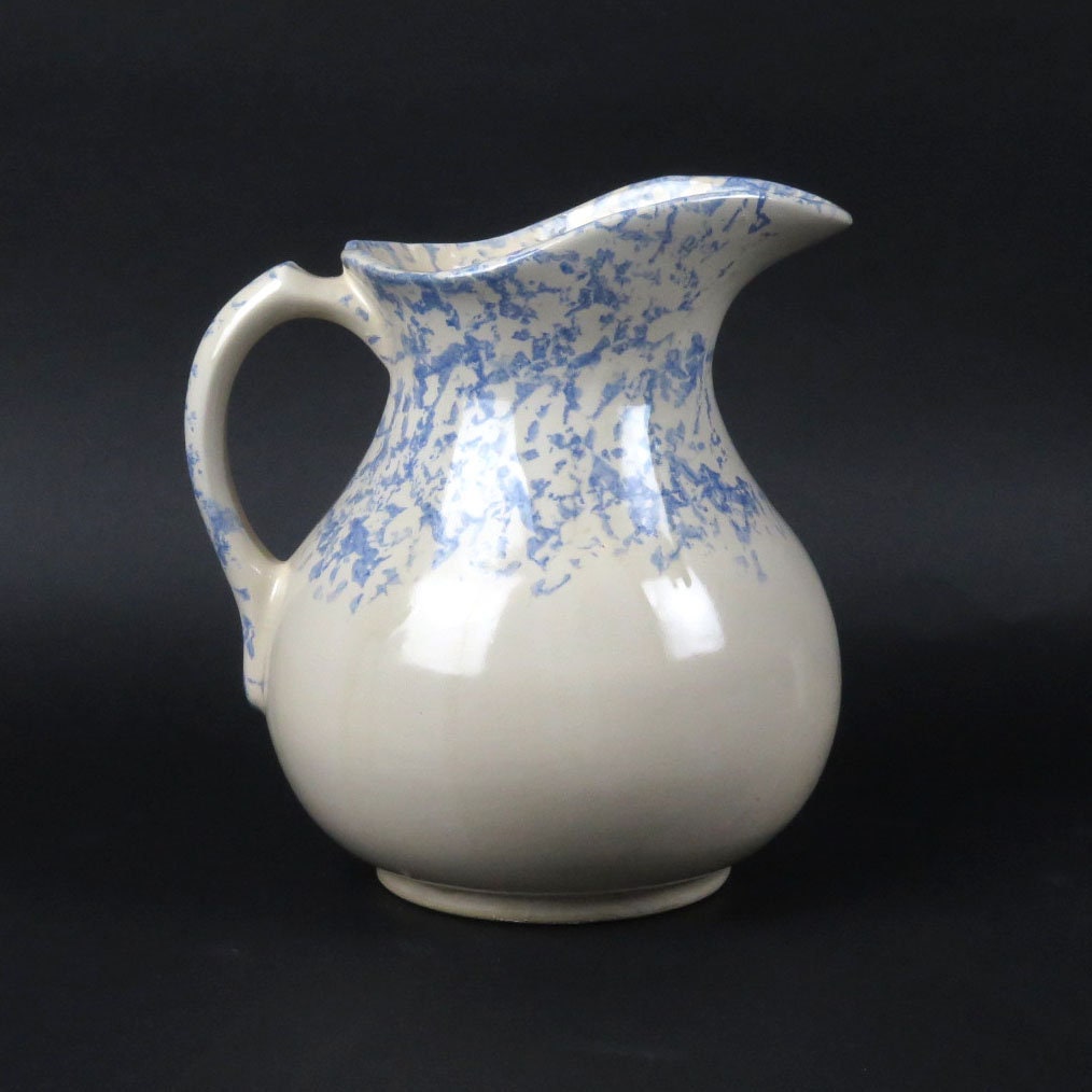 Antique Blue Spongeware Wash Pitcher Vintage Robinson Etsy