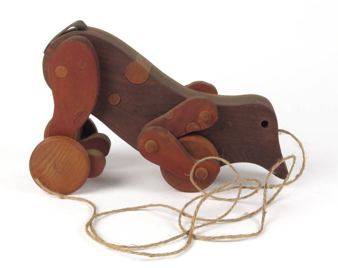 Vintage Handmade Wooden Pull Toy Dog Animal on Wheels Etsy