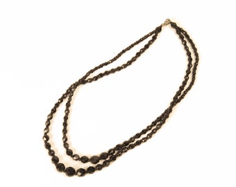 Collier Vintage En Perles De Verre Noir Avec Reflets Ambrés - Bijou Ancien Et élégant - Parfait état