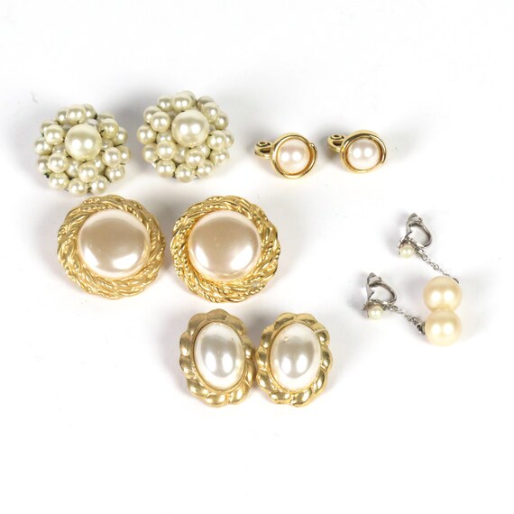 Faux Pearl Earrings Clip On Lot of 5 Pair Gold Silver Tone Etsy
