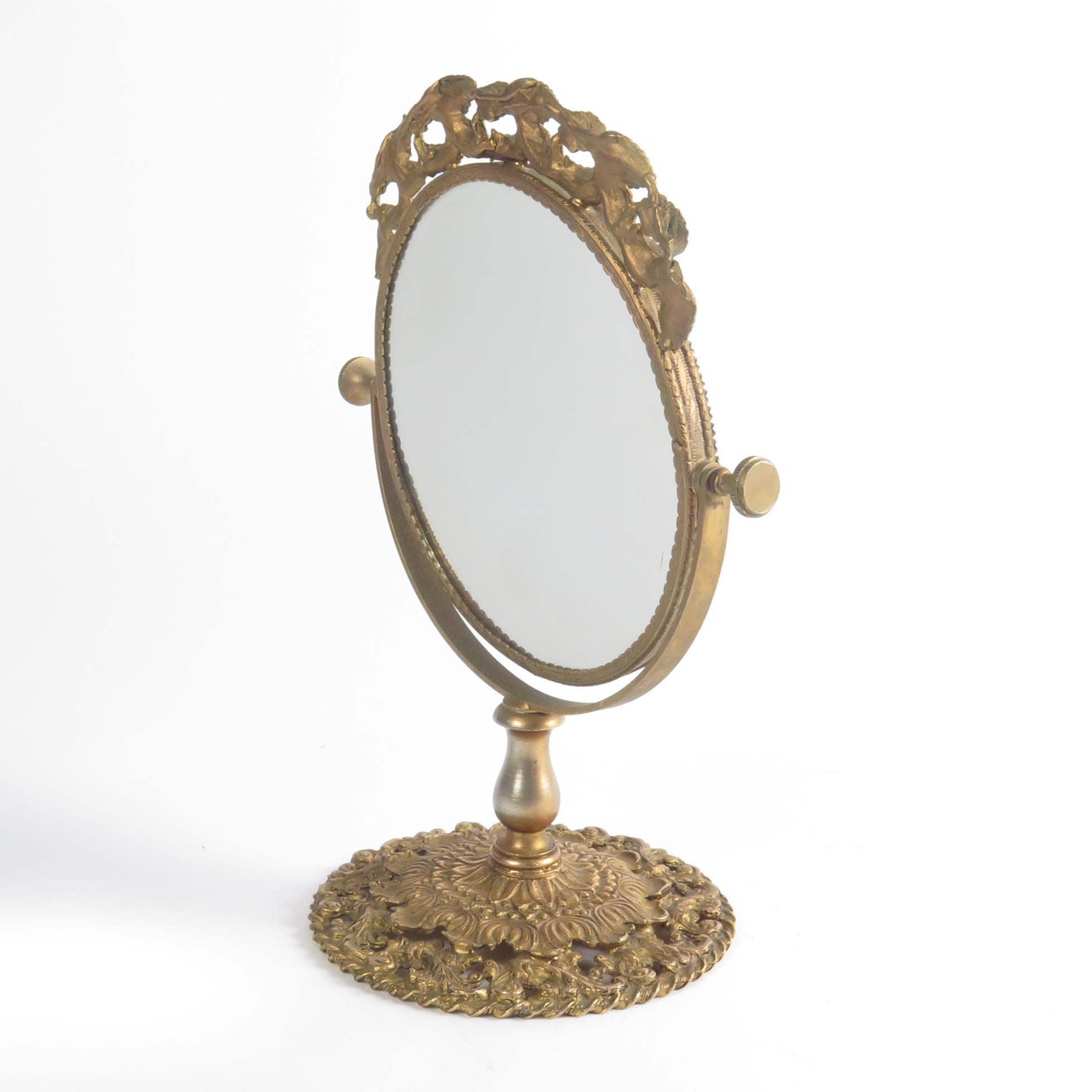 Vintage Swivel Vanity Mirror Table Top Double Sided Gold Tone Etsy
