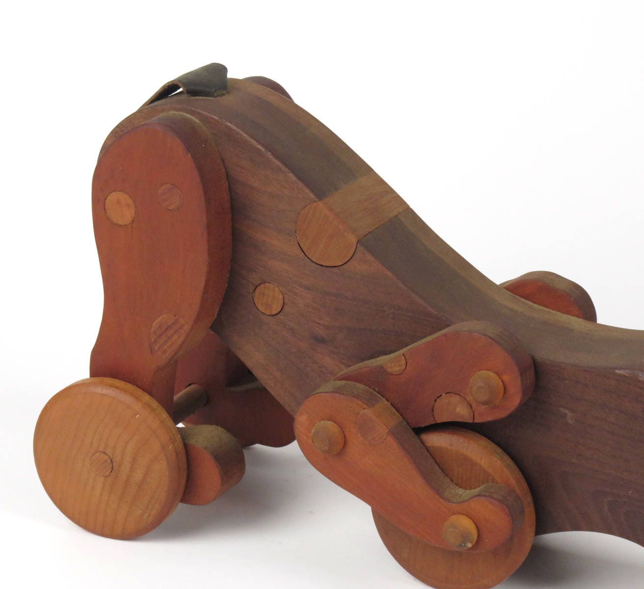 Vintage Handmade Wooden Pull Toy Dog Animal on Wheels Etsy