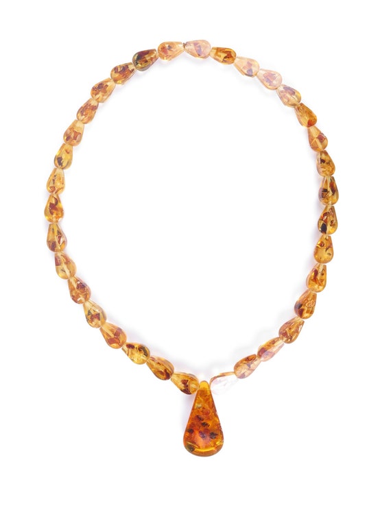 Vintage faux orange amber big chunky strand string bead costume necklace 25 long