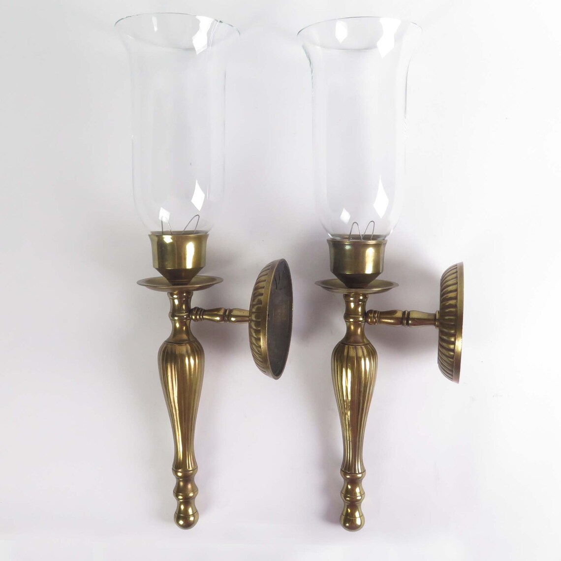 Vintage Brass Wall Sconces Candle Pair Glass Chimney Etsy