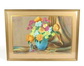 オリジナルアート ソフトパステル画 花 静物画 青のアクセント - Etsy 日本