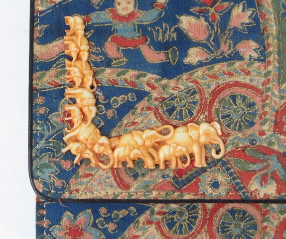 Vintage clutch handbag purse plastic elephants fa… - image 3