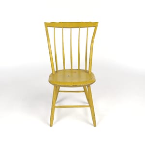 Antique Windsor Side Chair Thumb Back 19th c Mustard Paint