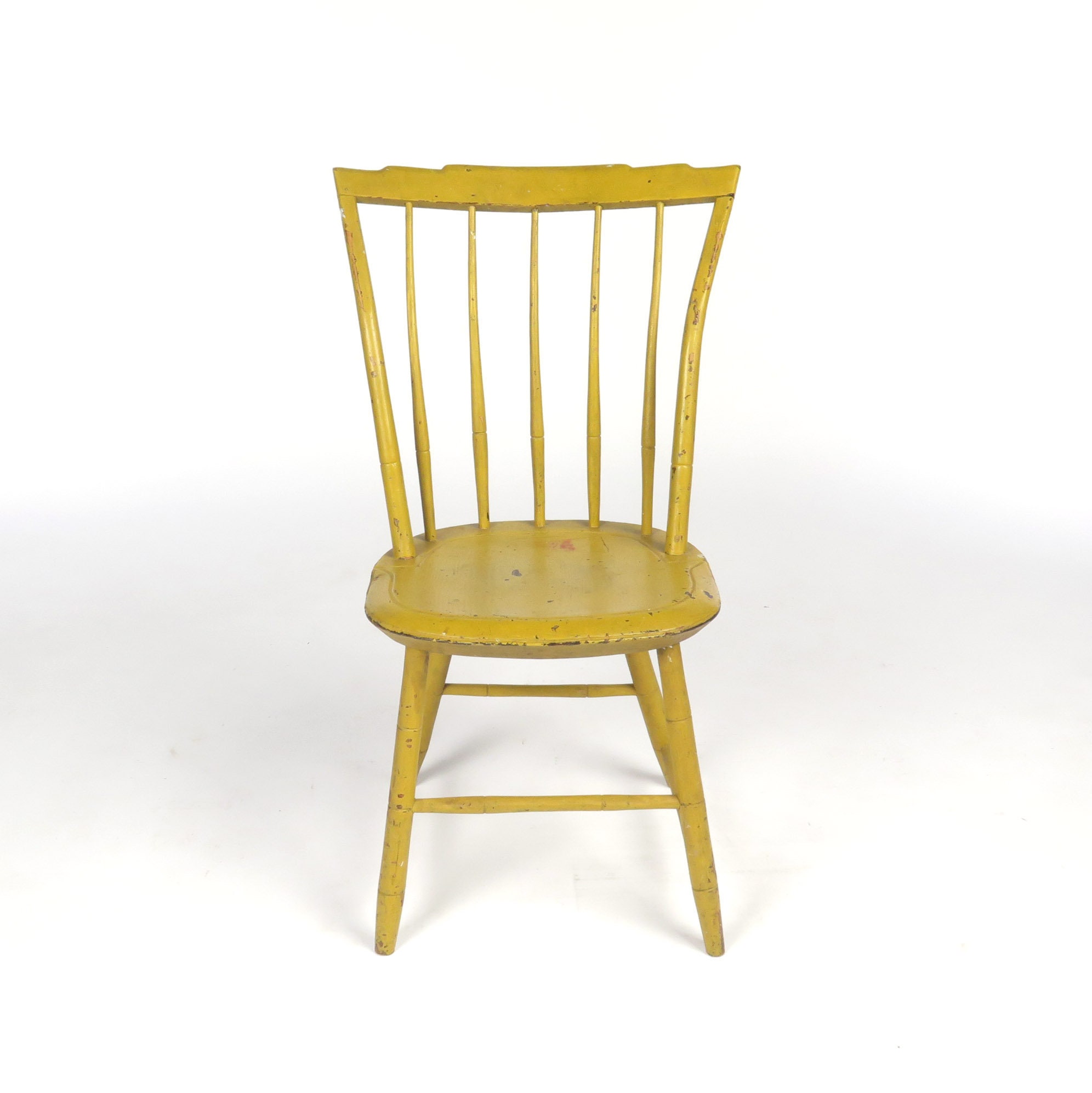 Antique Windsor Side Chair Thumb Back 19th C Mustard Paint Etsy